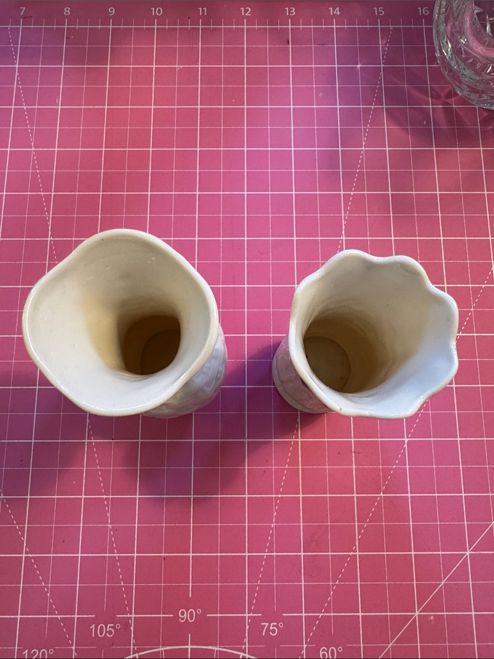 Belleek White Ceramic Bud Vases with Green Clover Accents - Pair - Picture 5 of 6